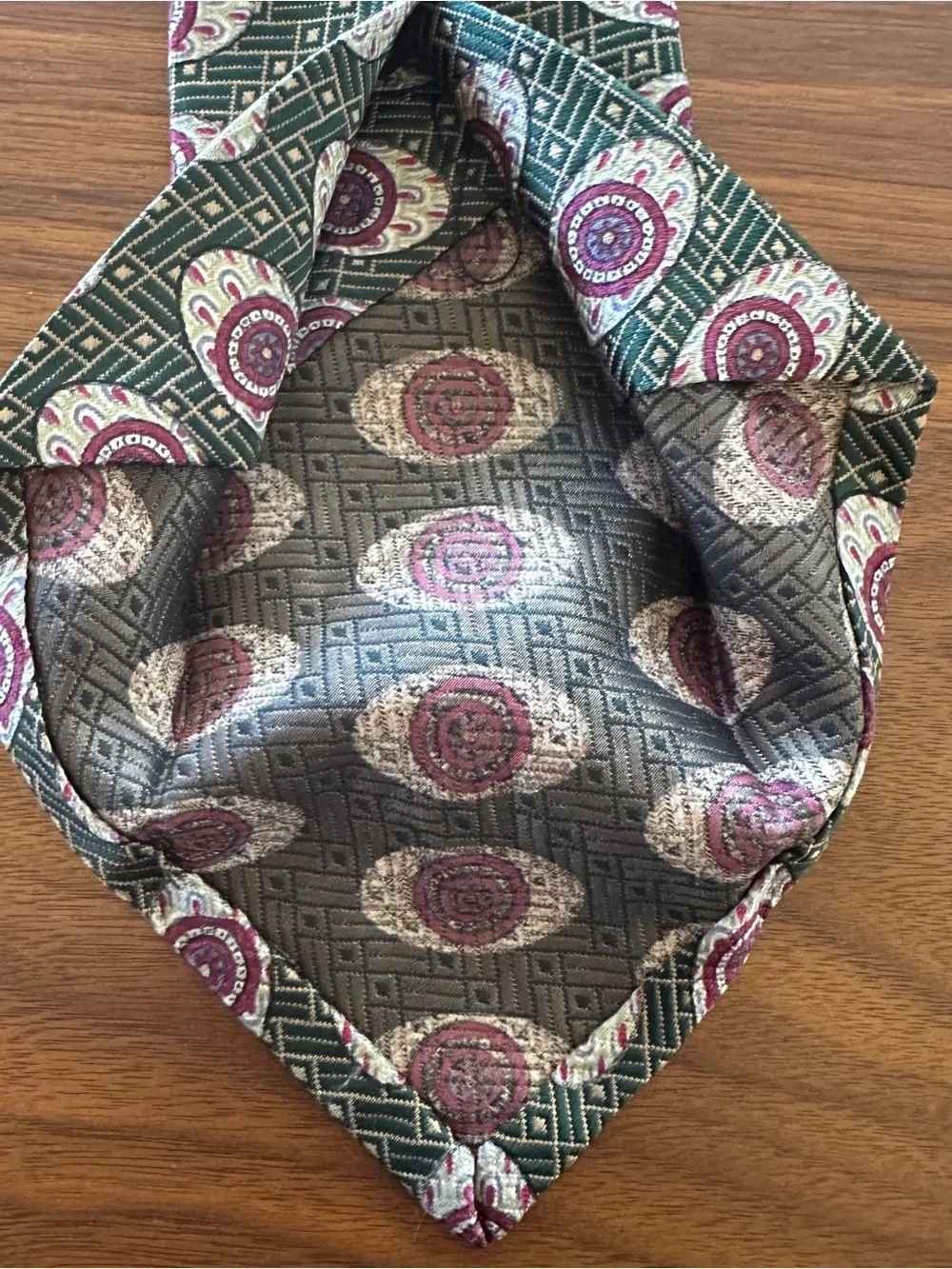 Robert Talbott Seven Fold Men's Green & Burgundy Patterned Silk Tie